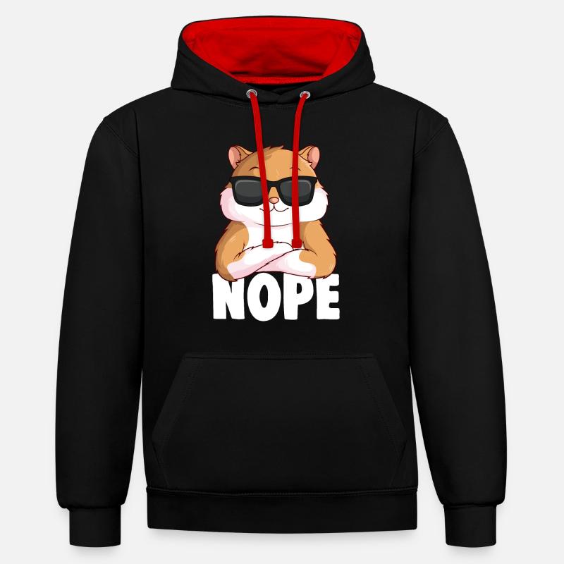 Hamster Garçons Filles Dames - Sweat à capuche contrasté - noir/rouge