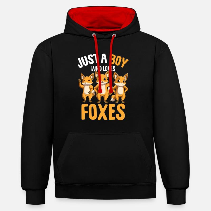 Fuchs Junge Kinder - Kontrast-Hoodie - Schwarz/Rot
