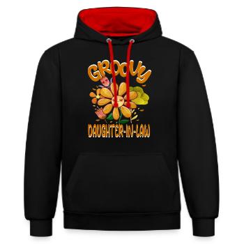 Groovy Daughter-in-Law Family Matching Vintage - Contrast hoodie - black/red - Front - Anna (173cm) & Nico (186cm)