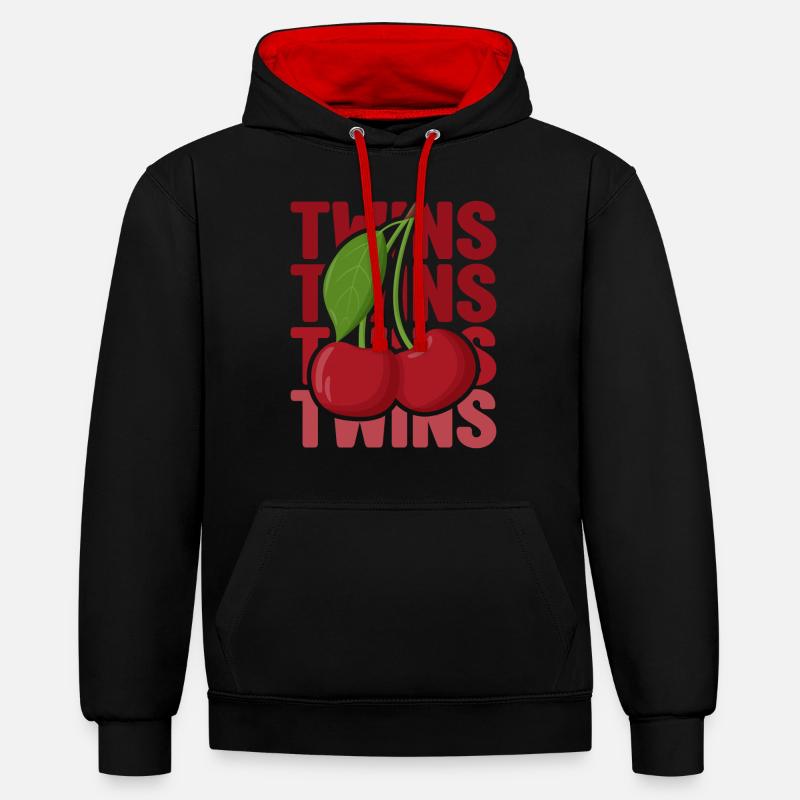 Sour cherries twin siblings design - Sweat à capuche contrasté - noir/rouge