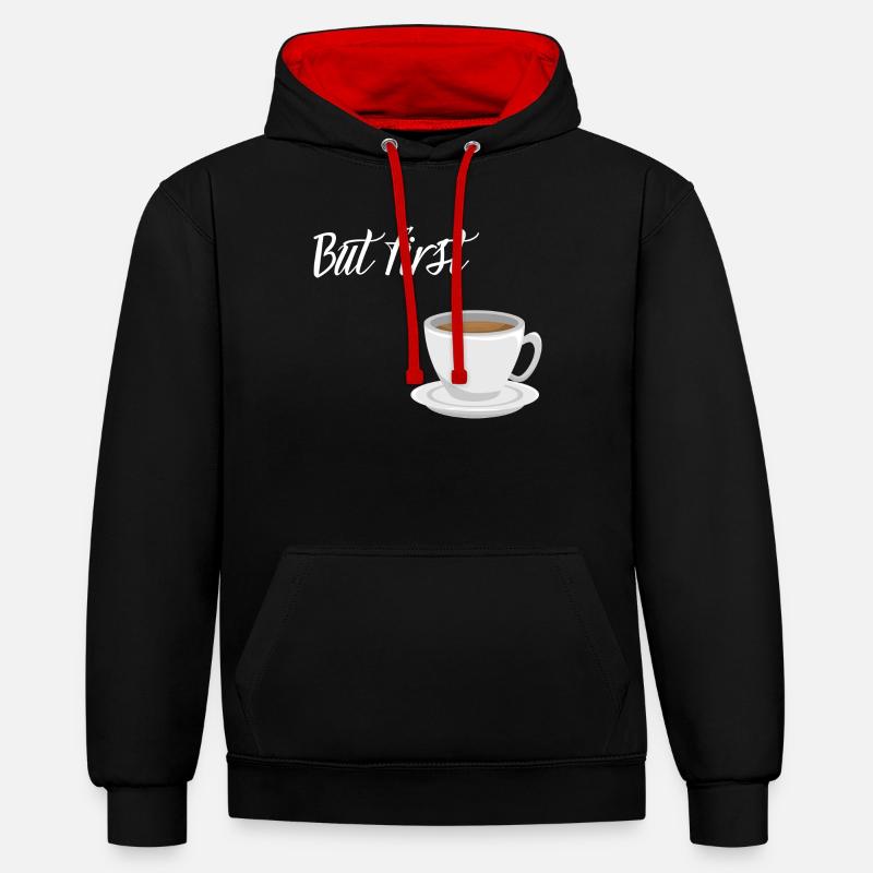 Premier café - Coffee Design - Sweat à capuche contrasté - noir/rouge