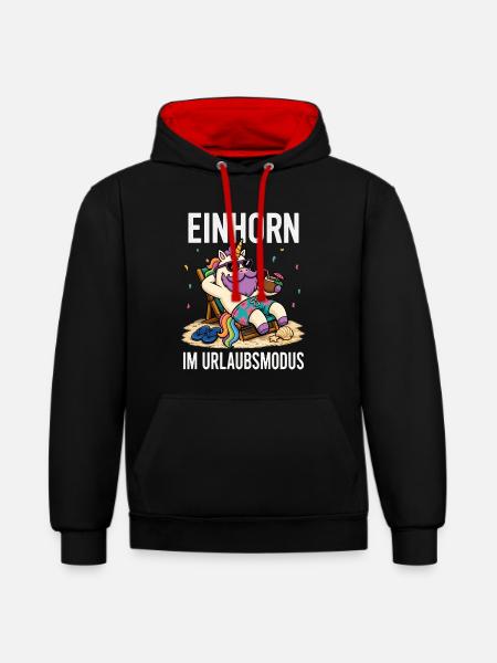 Einhorn Urlaubsmodus Männer Camping Fun Shirt - Kontrast-Hoodie - Schwarz/Rot