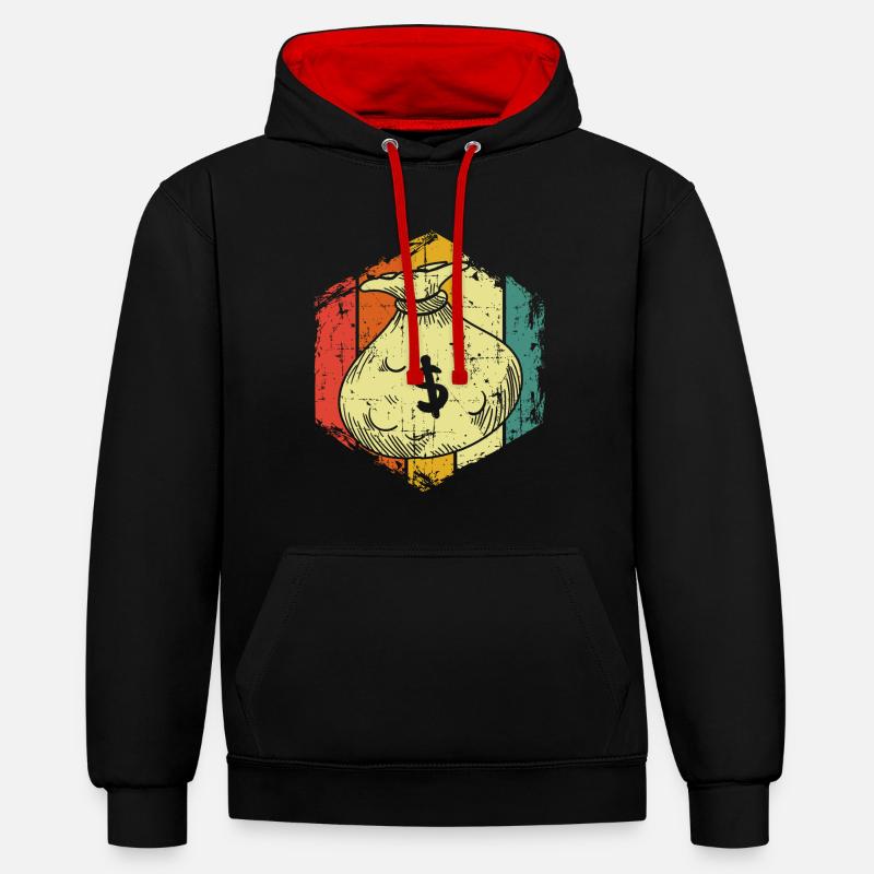 Argent de l’argent - Sweat à capuche contrasté - noir/rouge