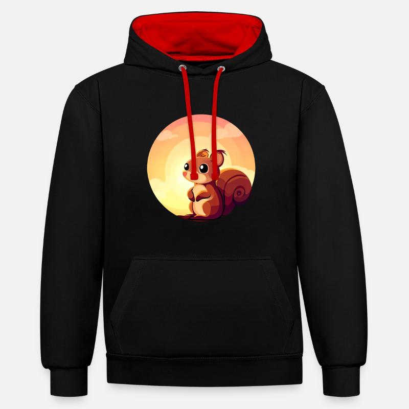 Eichhörnchen Rundes Sunset Design - Kontrast-Hoodie - Schwarz/Rot