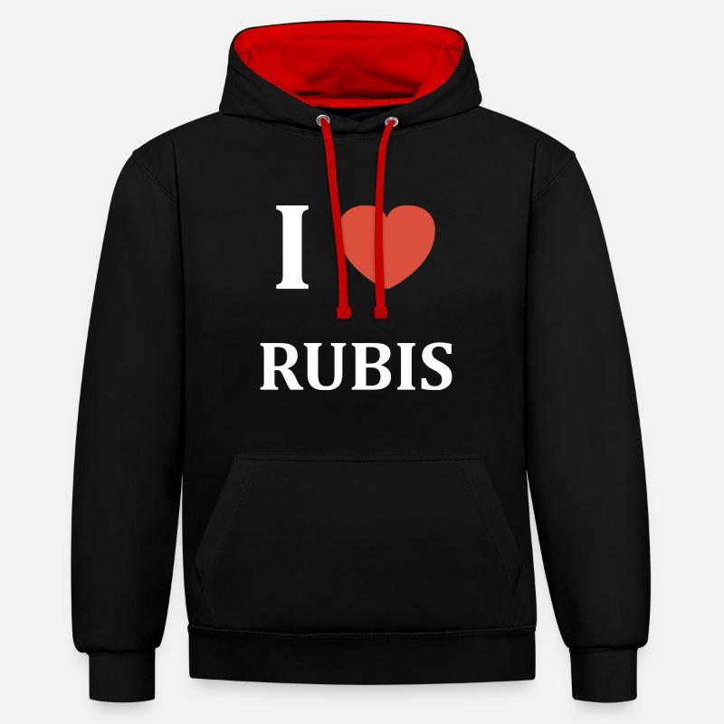 I love Rubis - Sweat à capuche contrasté - noir/rouge