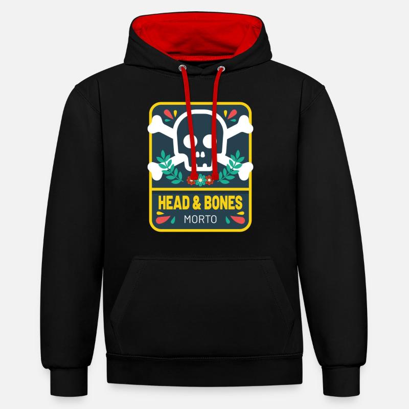 Fleurs de tête et d’os - Sweat à capuche contrasté - noir/rouge