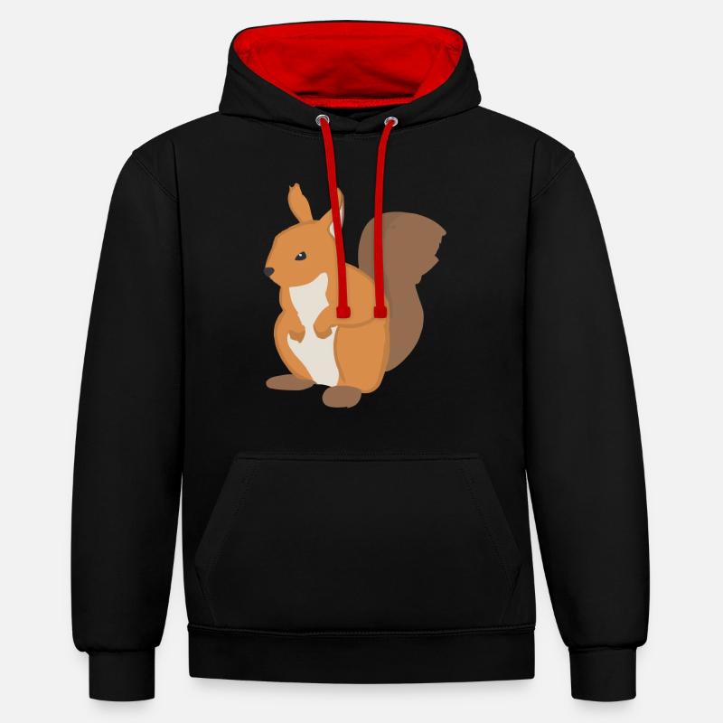 Idée cadeau d’illustration d’écureuil - Sweat à capuche contrasté - noir/rouge