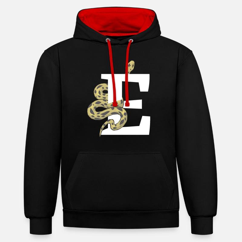 Lettre e serpent - Sweat à capuche contrasté - noir/rouge