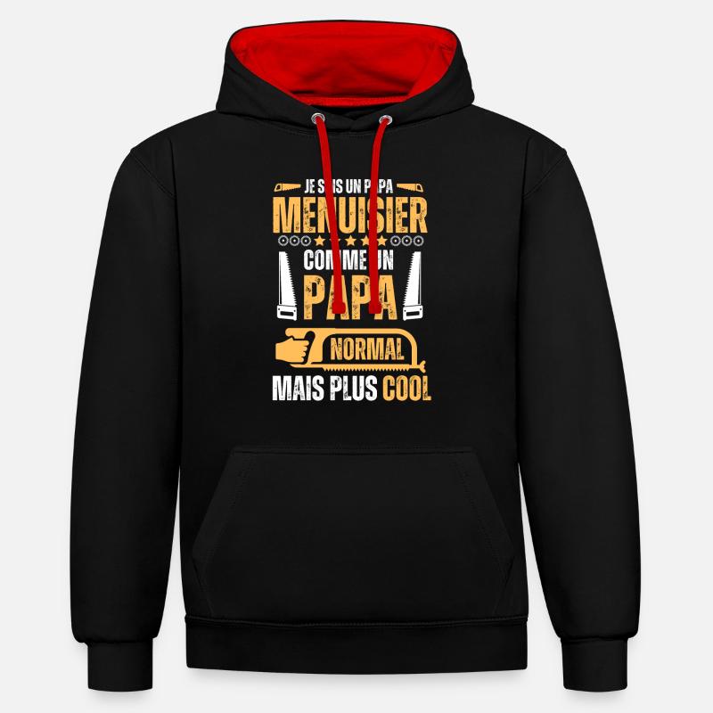 Papa Menuisier très cool - Sweat à capuche contrasté - noir/rouge