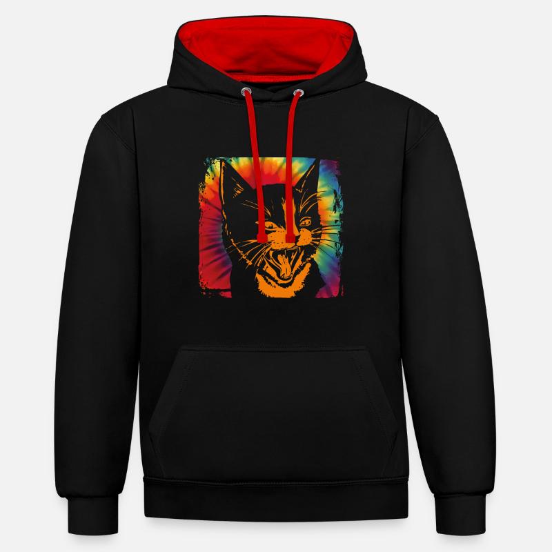 Chat - Sweat à capuche contrasté - noir/rouge