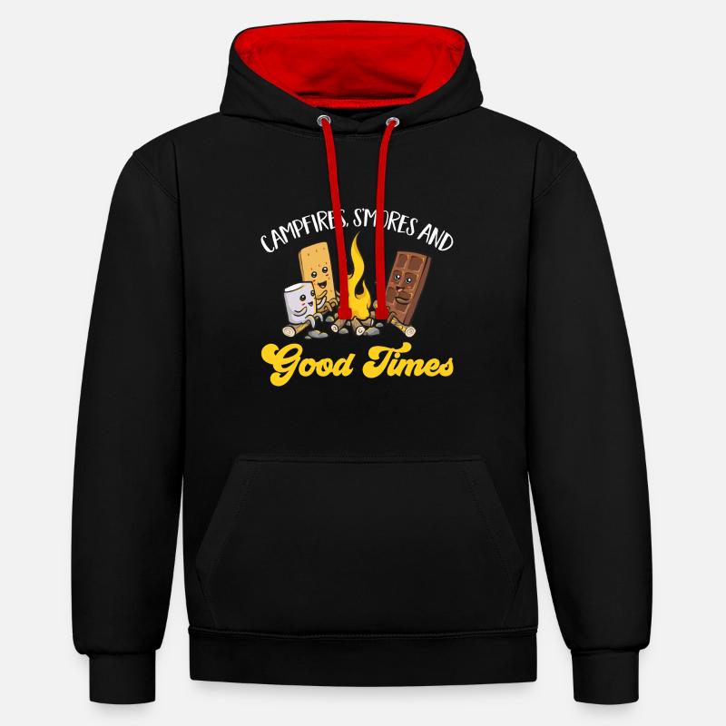 S'more Campfire Marshmallow Camping - Sweat à capuche contrasté - noir/rouge