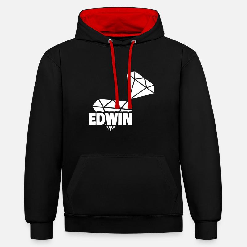 Edwin - Sweat à capuche contrasté - noir/rouge