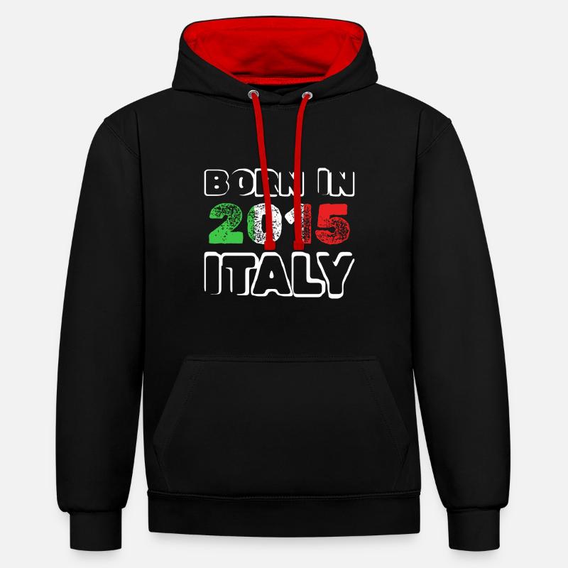 Né en 2015 - Sweat à capuche contrasté - noir/rouge