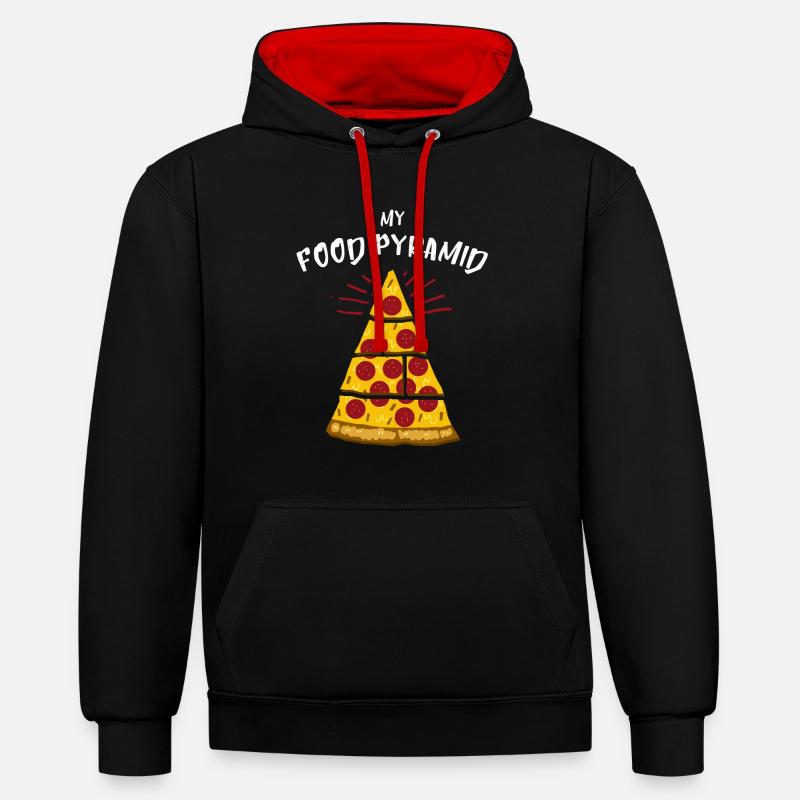 Pyramide alimentaire Pizza cadeau - Sweat à capuche contrasté - noir/rouge