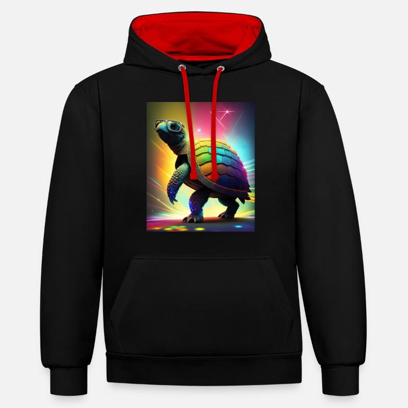 Turtle à la discothèque - Sweat à capuche contrasté - noir/rouge