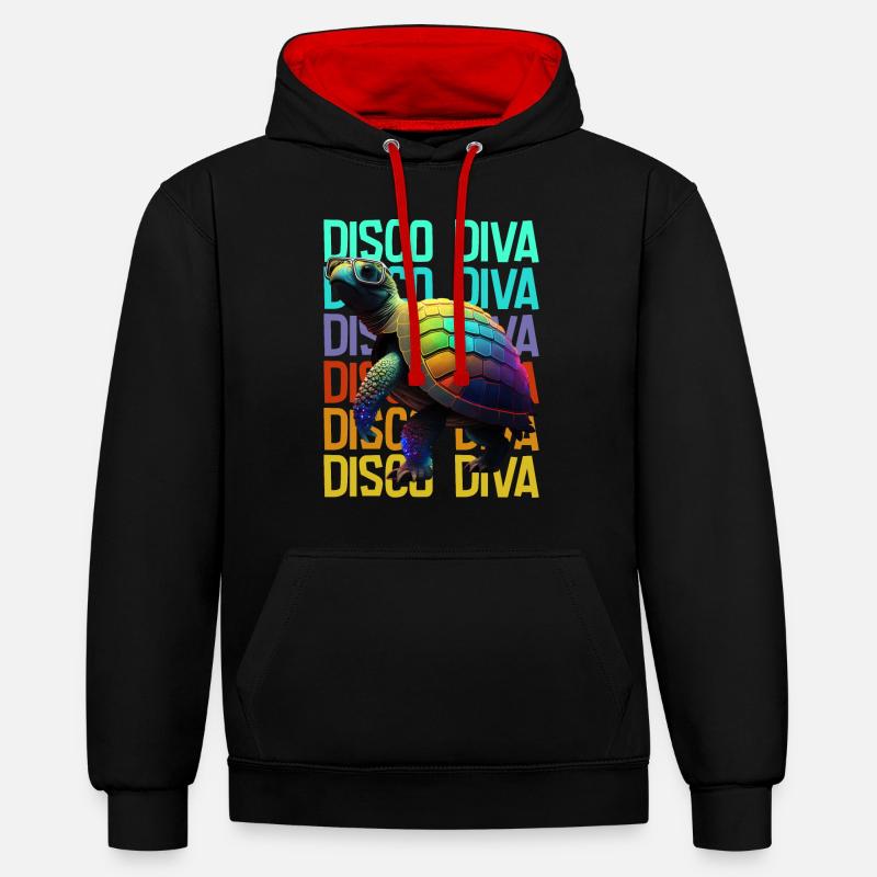 Turtle Disco Diva - Kontrast-Hoodie - Schwarz/Rot