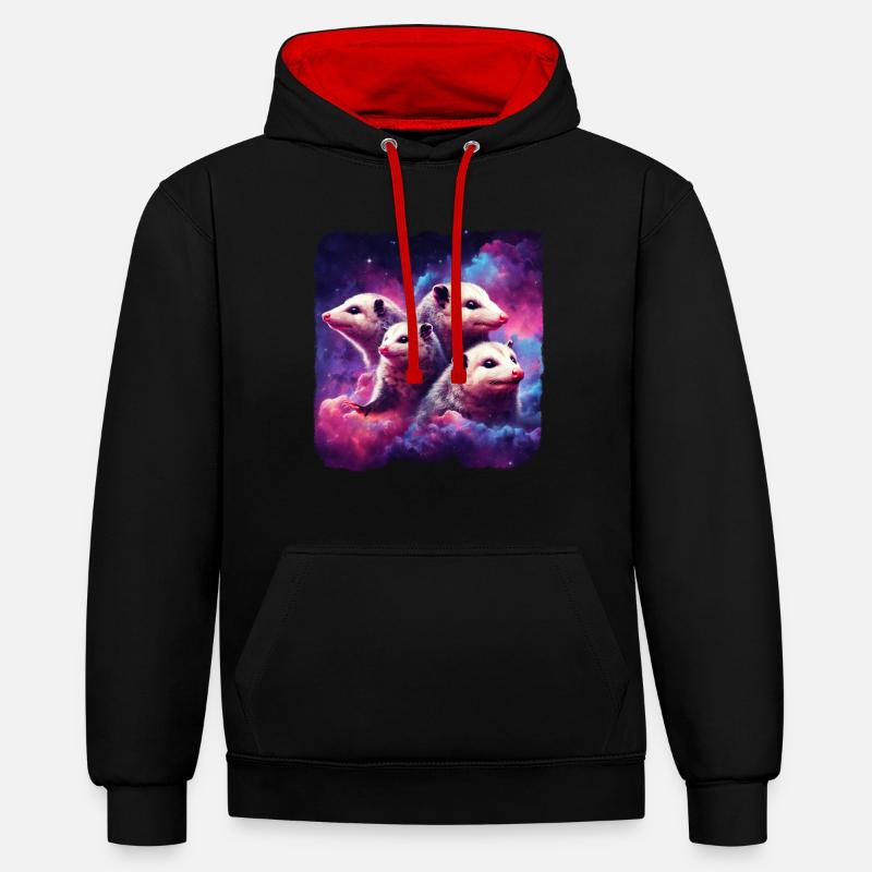 Possoms d’espace - Sweat à capuche contrasté - noir/rouge