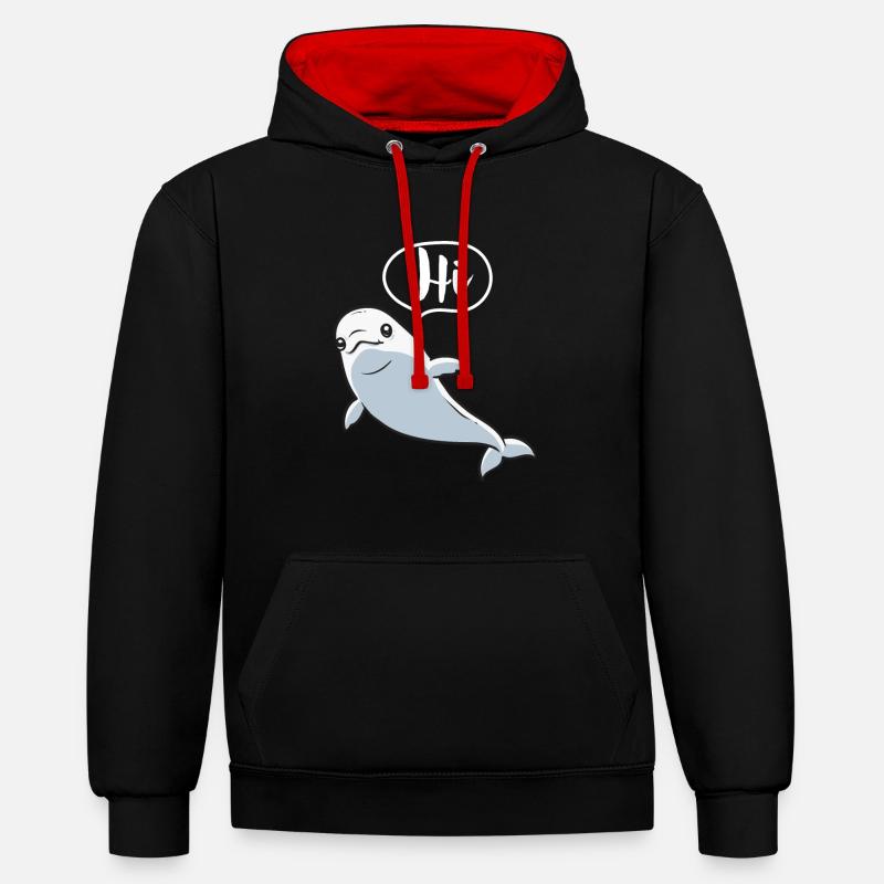 Baleine blanche Béluga - Sweat à capuche contrasté - noir/rouge