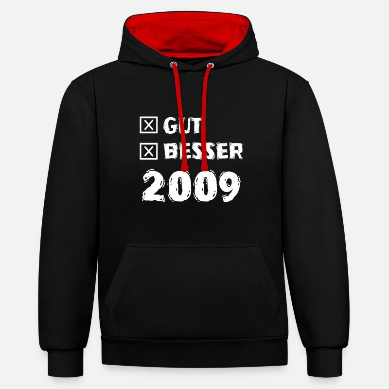2009 - Sweat à capuche contrasté - noir/rouge