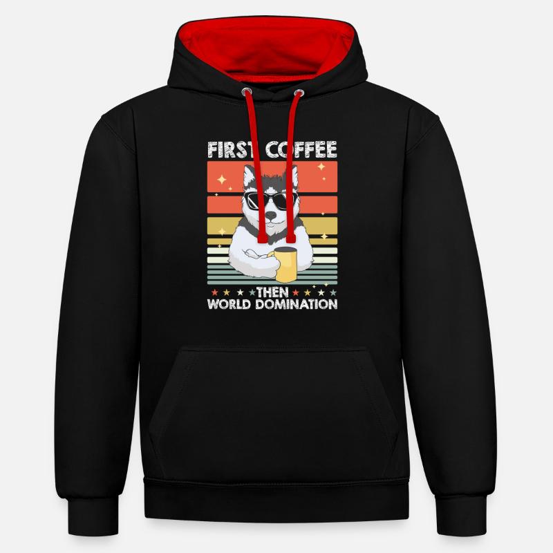 Café Husky sibérien - Sweat à capuche contrasté - noir/rouge