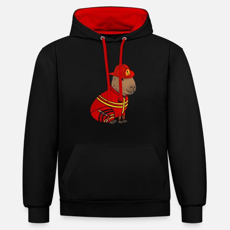 Pompier Pompiers Capybara - Sweat à capuche contrasté - noir/rouge