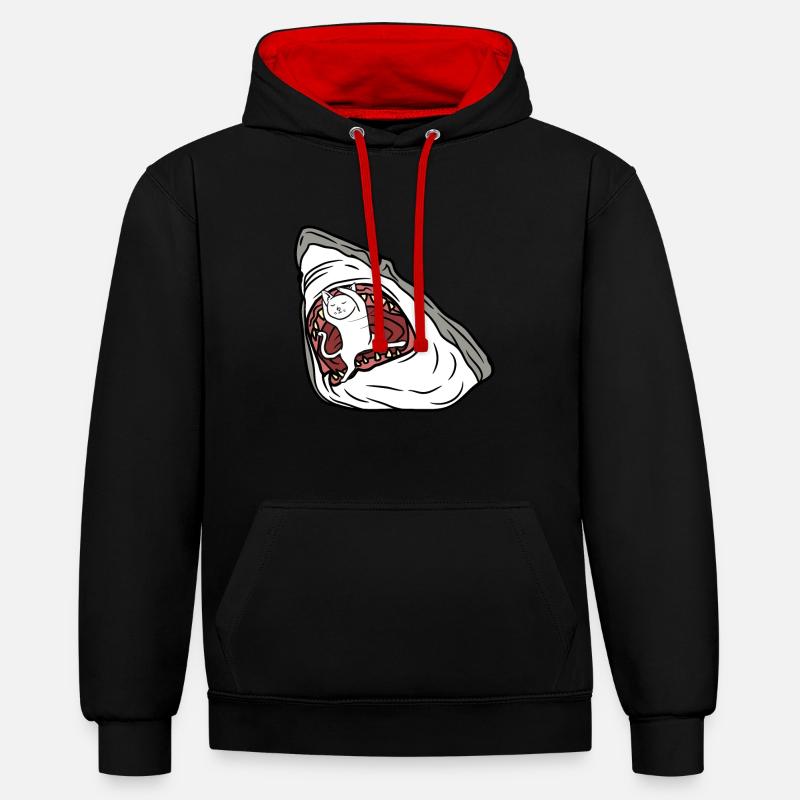 Chat mangeur de requins - Sweat à capuche contrasté - noir/rouge