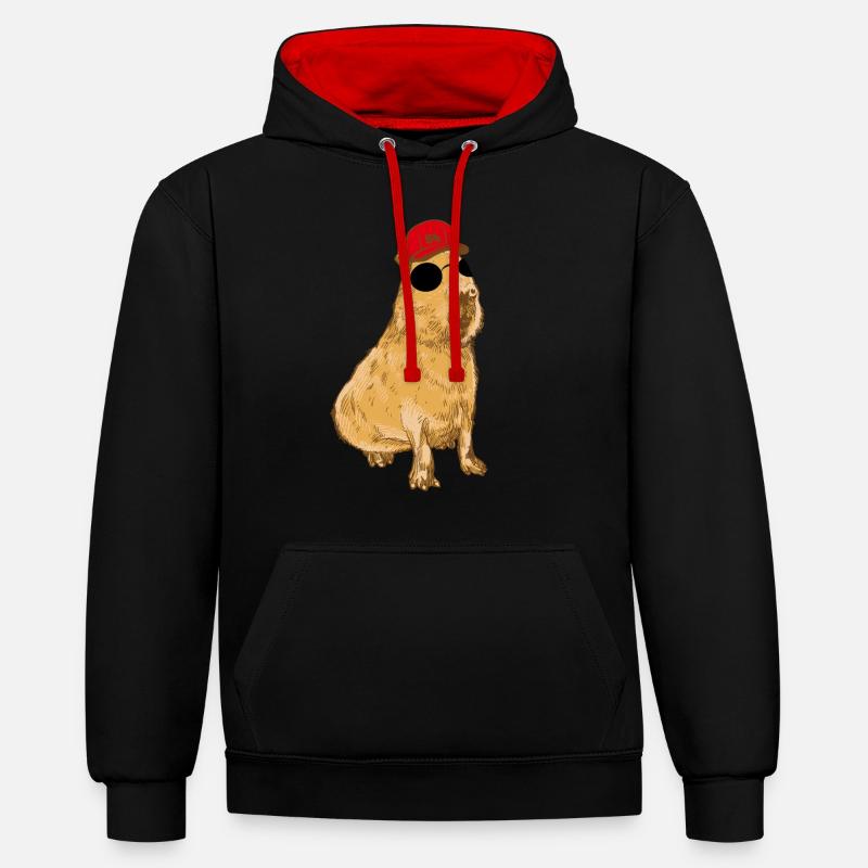 Cool Capybara - Wasserschwein - Cappy - Sweat à capuche contrasté - noir/rouge