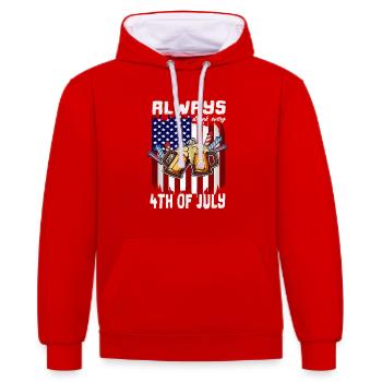 4th of July Day Drinkng Always Drunk US Flag - Sweat à capuche contrasté - rouge/blanc - Devant - Liana (172cm) & Jaron (178cm)