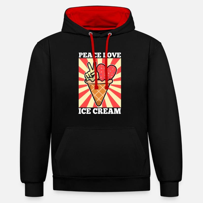 Crème glacée Peace Love - Sweat à capuche contrasté - noir/rouge