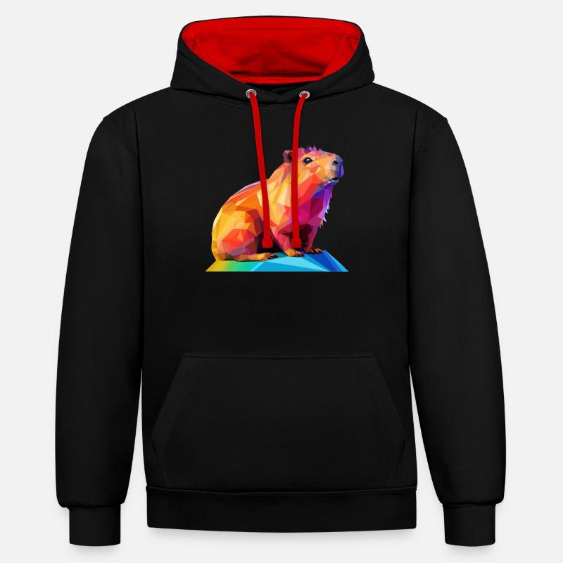 Conception de polygones bas Capybara - Sweat à capuche contrasté - noir/rouge