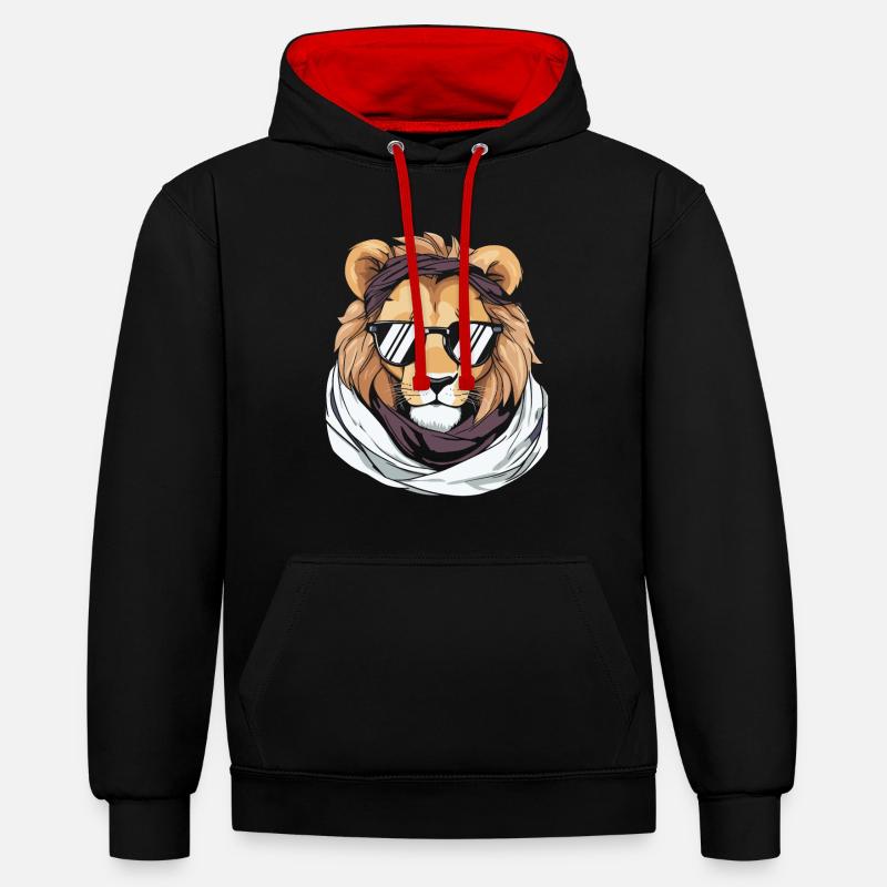 Lunettes de soleil Lion - Sweat à capuche contrasté - noir/rouge