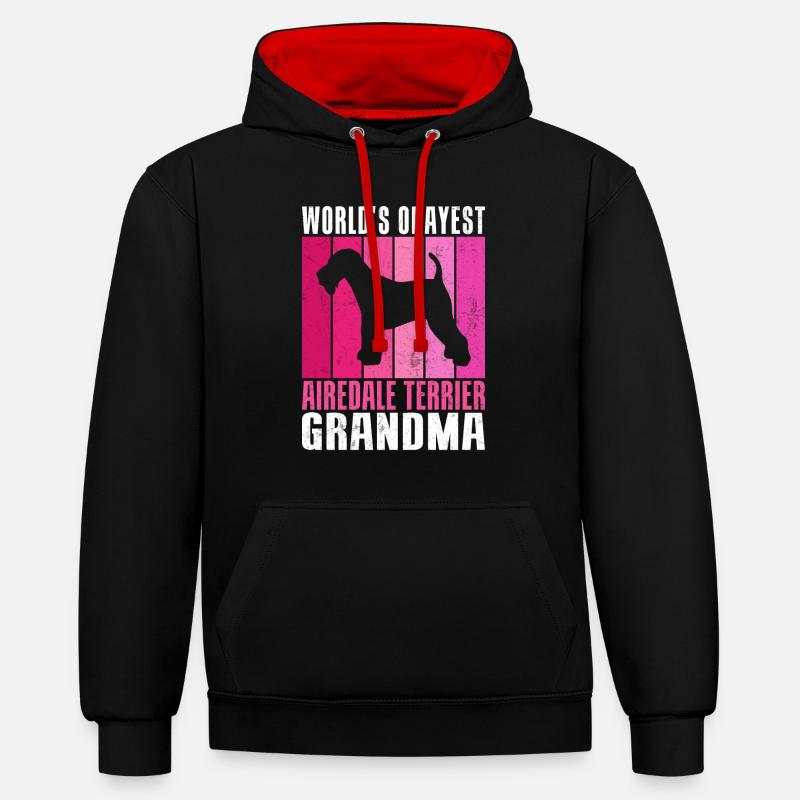 Cadeaux Airedale Terrier - Sweat à capuche contrasté - noir/rouge