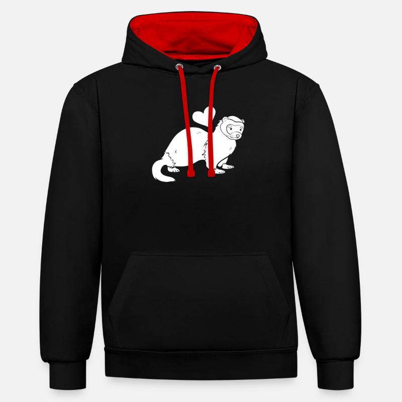 Frettchen Iltis Herz - Kontrast-Hoodie - Schwarz/Rot