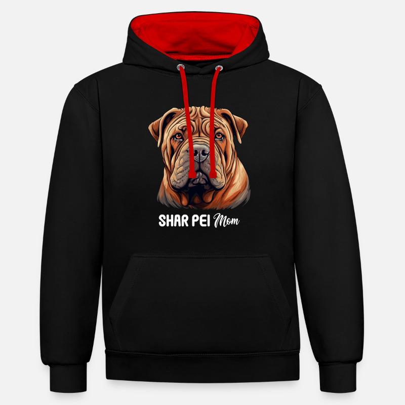 Shar Pei - Sweat à capuche contrasté - noir/rouge