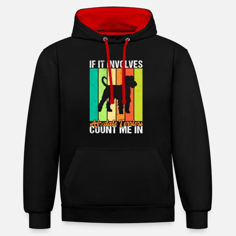 Cadeaux Airedale Terrier - Sweat à capuche contrasté - noir/rouge