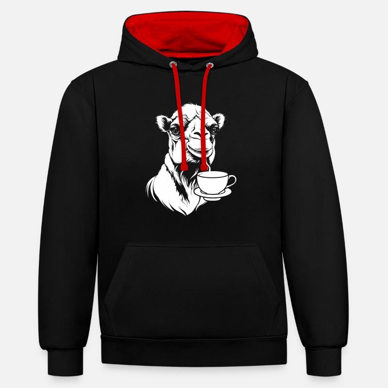 Café de chameau - Sweat à capuche contrasté - noir/rouge