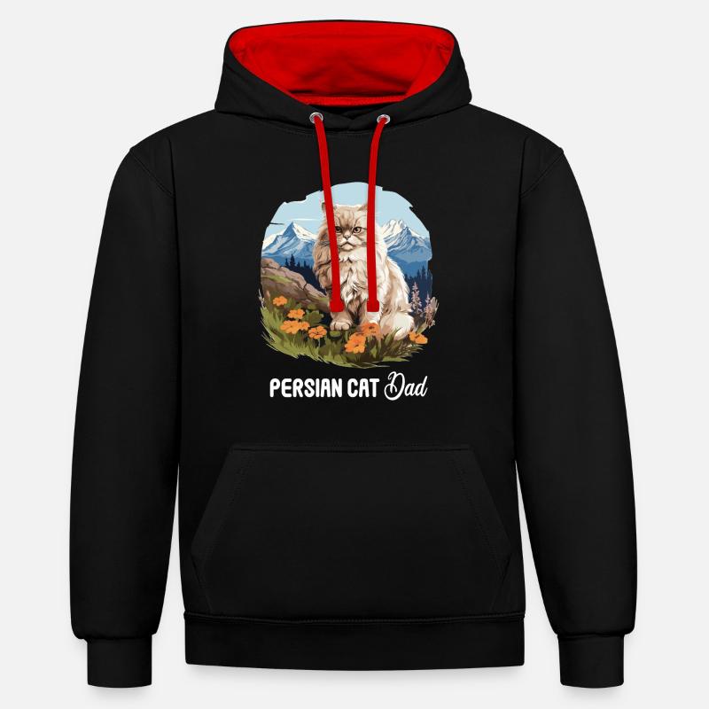 Chat persan Perser Katze - Sweat à capuche contrasté - noir/rouge