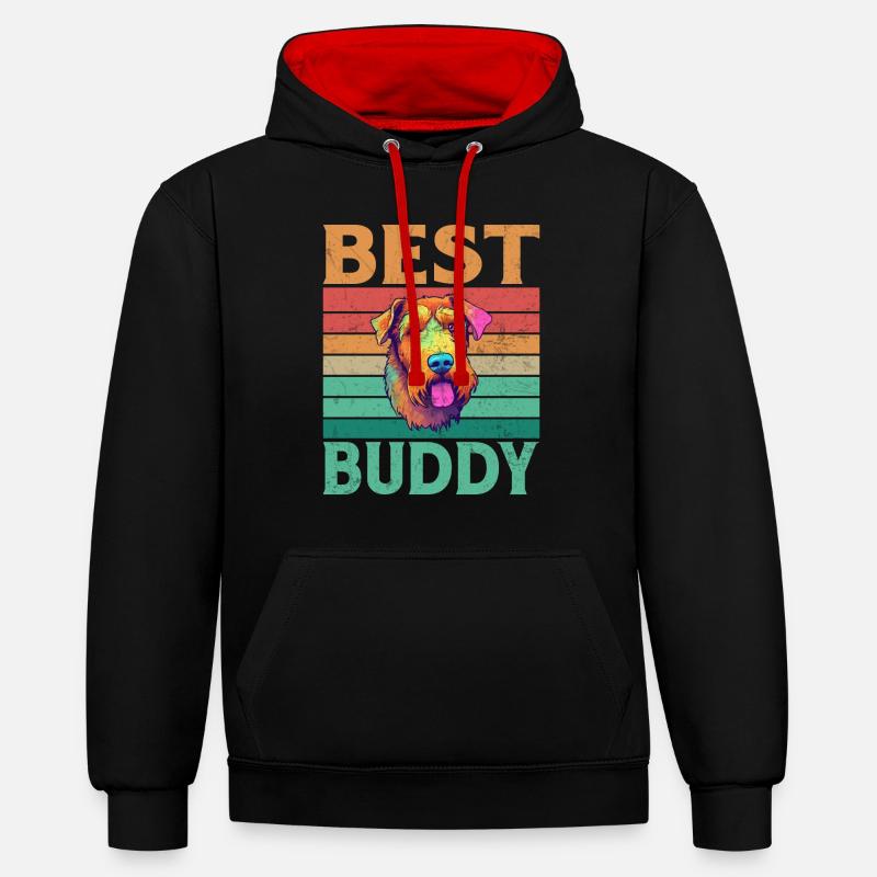 Cadeaux Airedale Terrier - Sweat à capuche contrasté - noir/rouge
