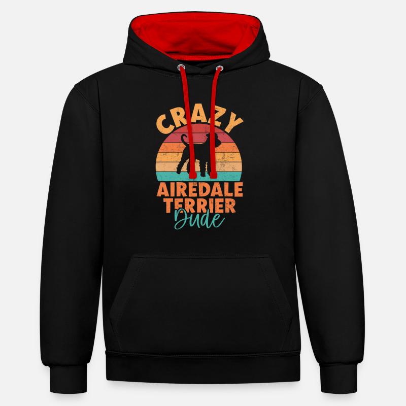 Cadeaux Airedale Terrier - Sweat à capuche contrasté - noir/rouge