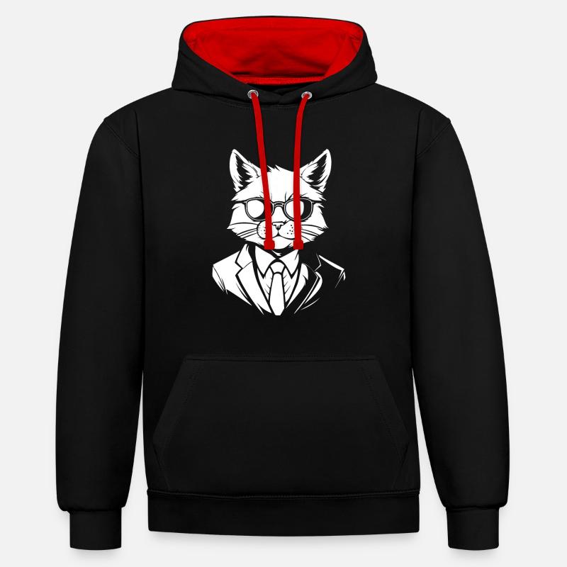 Chat - Sweat à capuche contrasté - noir/rouge