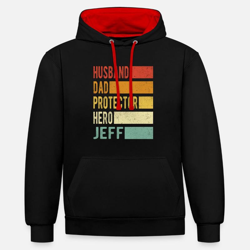 Jeff Nom papa cadeau - Sweat à capuche contrasté - noir/rouge