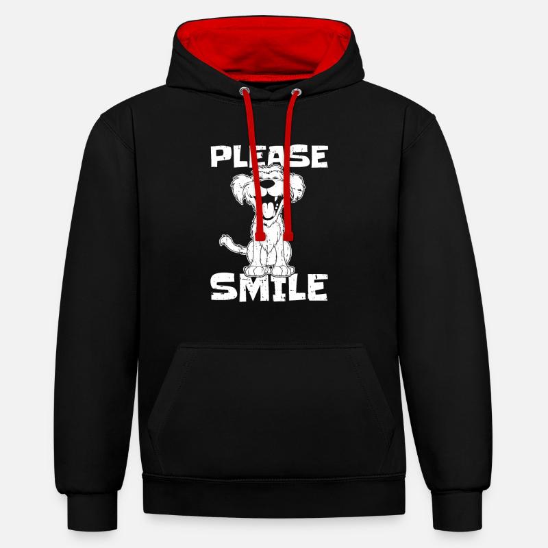 Irish Wolfhound Drôle Juste Sourire - Sweat à capuche contrasté - noir/rouge