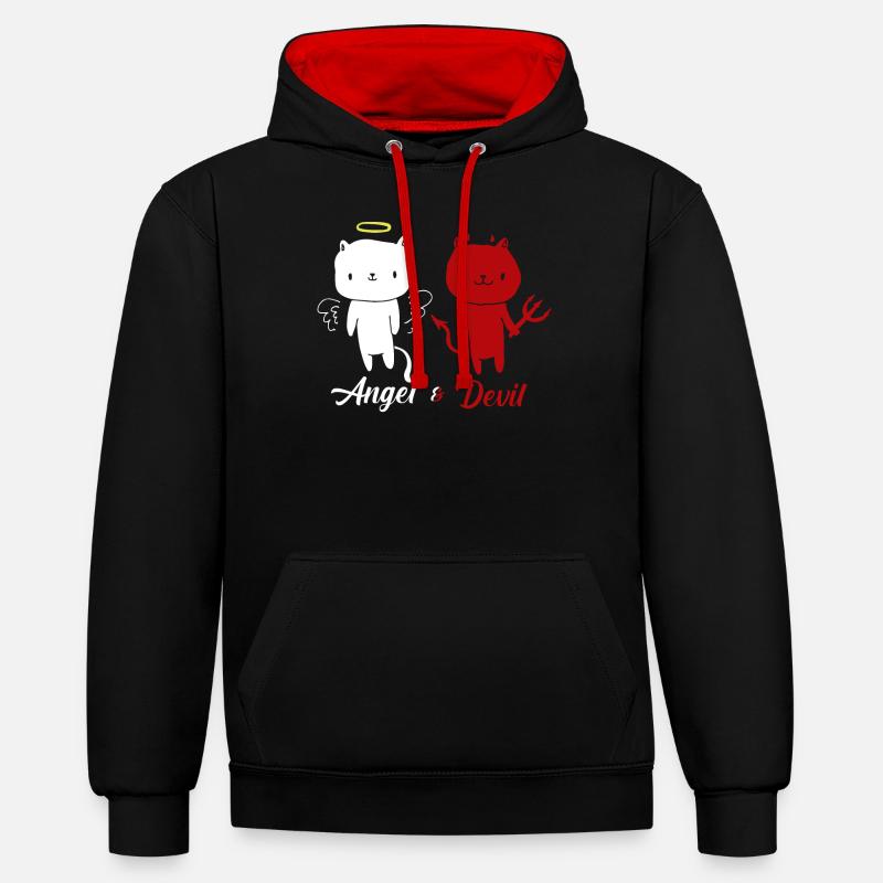 Ange et diable chat T-shirt - Sweat à capuche contrasté - noir/rouge