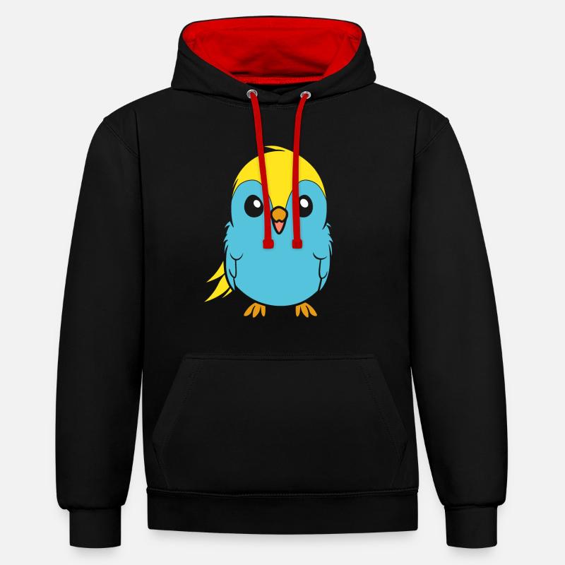 Mignonne petite perruche - Sweat à capuche contrasté - noir/rouge