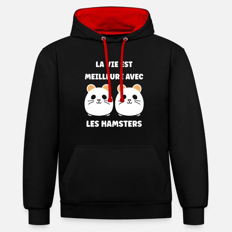 Mignon Humour petit hamster - Sweat à capuche contrasté - noir/rouge