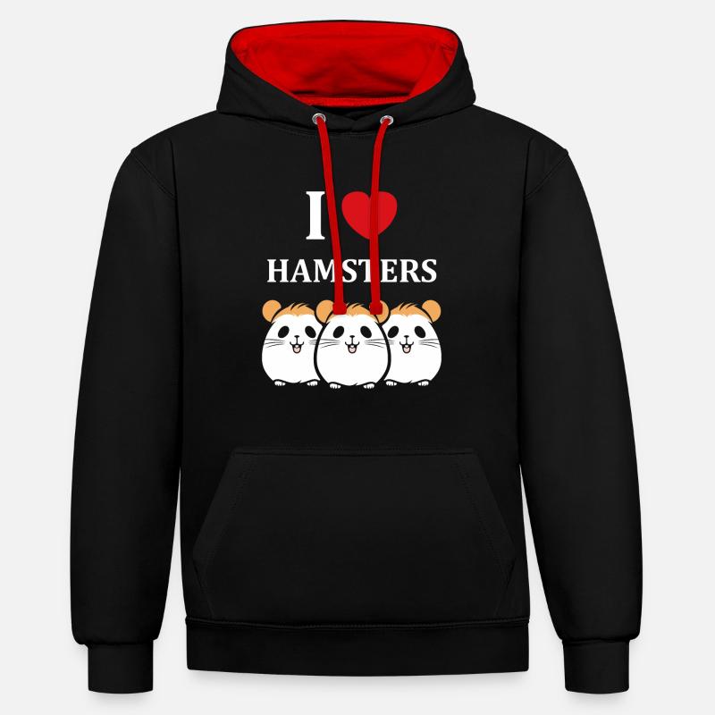 Mignon Humour petit hamster - Sweat à capuche contrasté - noir/rouge