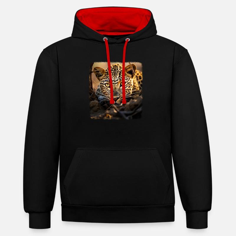Leoparde realistic Leopard - Kontrast-Hoodie - Schwarz/Rot