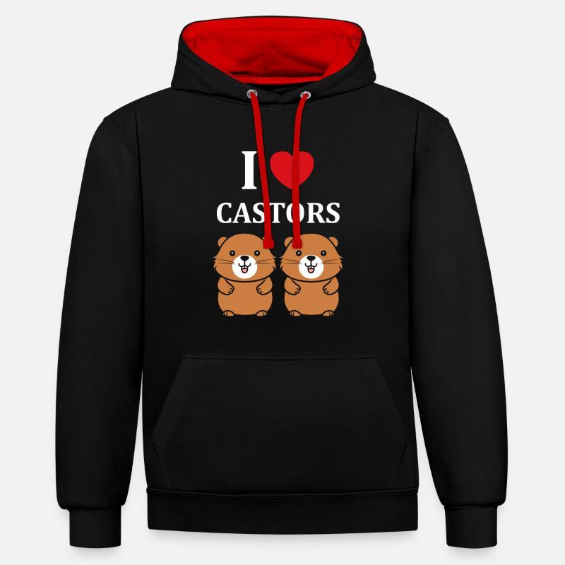 Humour petit castor - Sweat à capuche contrasté - noir/rouge