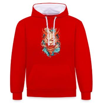 Jahr Des Drachen 2024 - Kontrast-Hoodie - Rot/Weiß - Vorne - Liana (172cm) & Jaron (178cm)