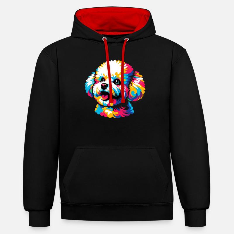Bichon Frise chien Pop Art - Sweat à capuche contrasté - noir/rouge